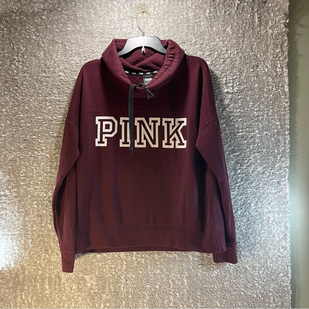 PINK Victorias Secret Cowl‎ Neck Sweater Burgundy Size Large Cotton Blend LOGO